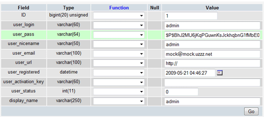 phpMyAdmin Edit field