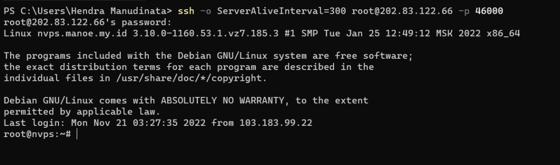 Menggunakan ServerAliveInterval pada command SSH