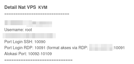alokasi port yang dikirimkan setelah order NAT VPS KVM selesai dilakukan pada cara Install Mikrotik CHR Ubuntu KVM NAT VPS