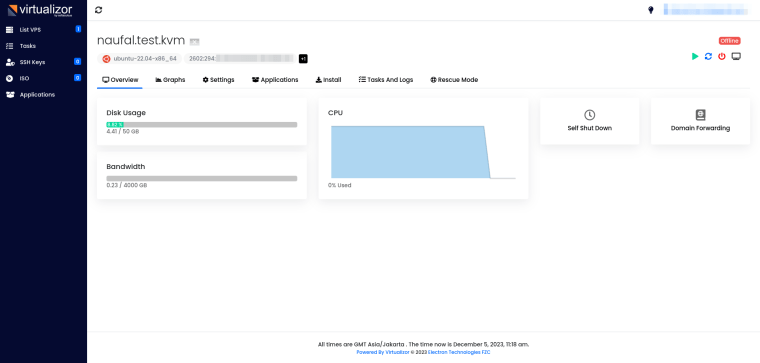 sebuah halaman detail vps pada cara connect rdp nat vps kvm