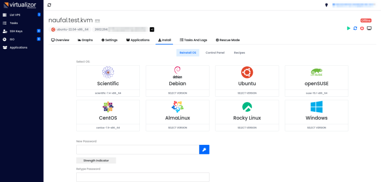 sebuah dashboard Install OS virtualizor kvm nat vps