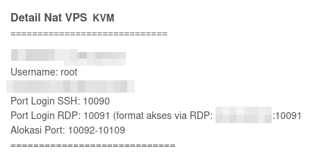 alokasi port yang dikirimkan setelah order NAT VPS KVM selesai dilakukan pada cara menggunakan RDP pada NAT VPS