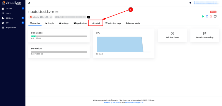 klik button install pada halaman untuk connect rdp nat vps kvm