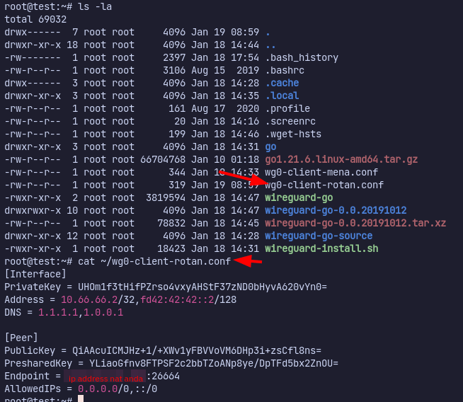 letak konfigurasi wireguard untuk wireguard client