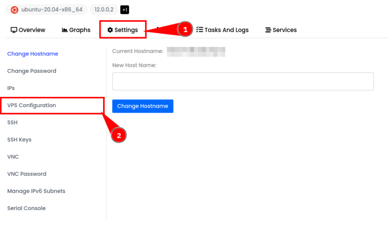 masuk ke settings dan vps configuration untuk konfigurasi TUN/TAP NAT VPS