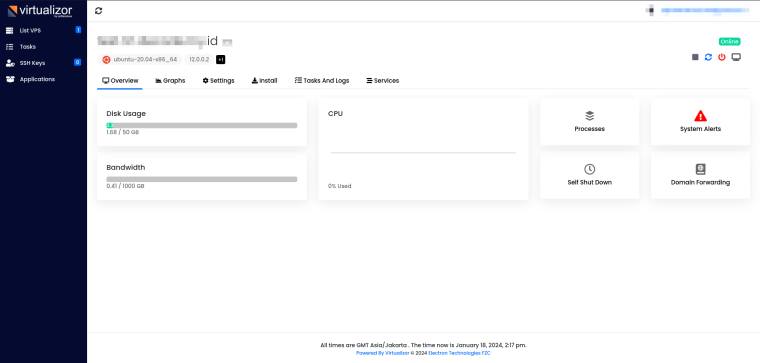 tampilan dashboard setelah selesai login berhasil login client area