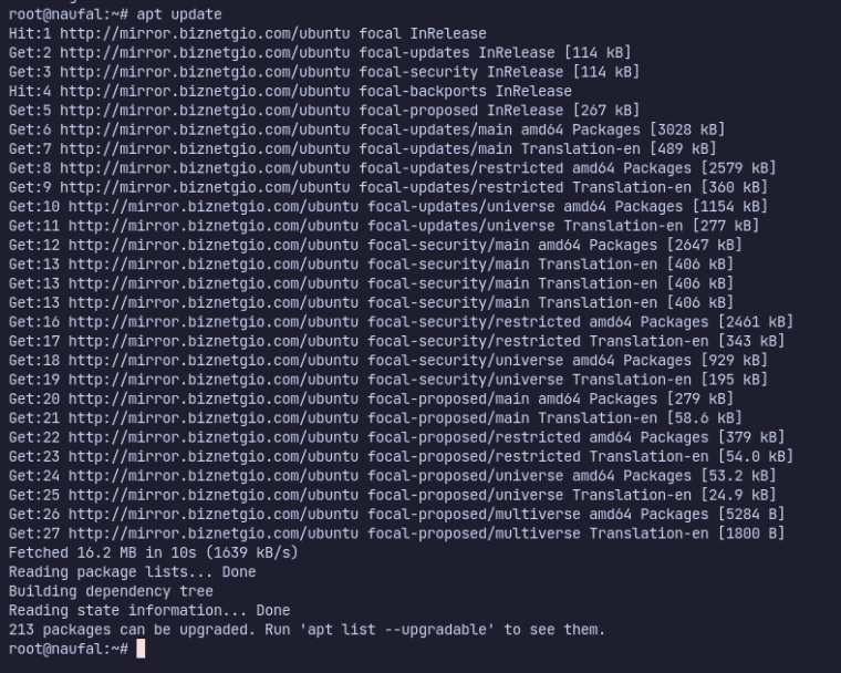 proses update ubuntu nat vps pada terminal