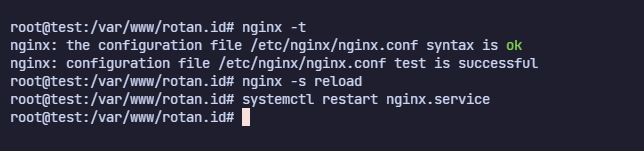 restart nginx untuk aktifkan konfigurasi laravel pada ubuntu