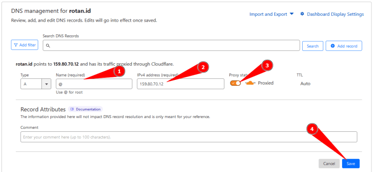 Menambahkan A RECORD DNS pada Cloudflare