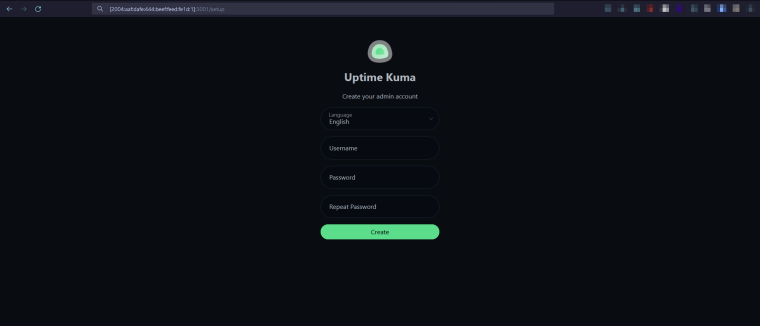 uptime-kuma berhasil diakses dari sisi luar